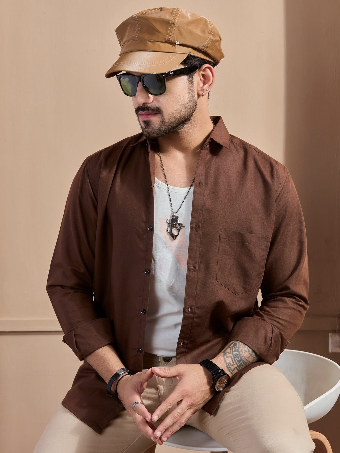 Coffee Linen-Blend Executive Shirt