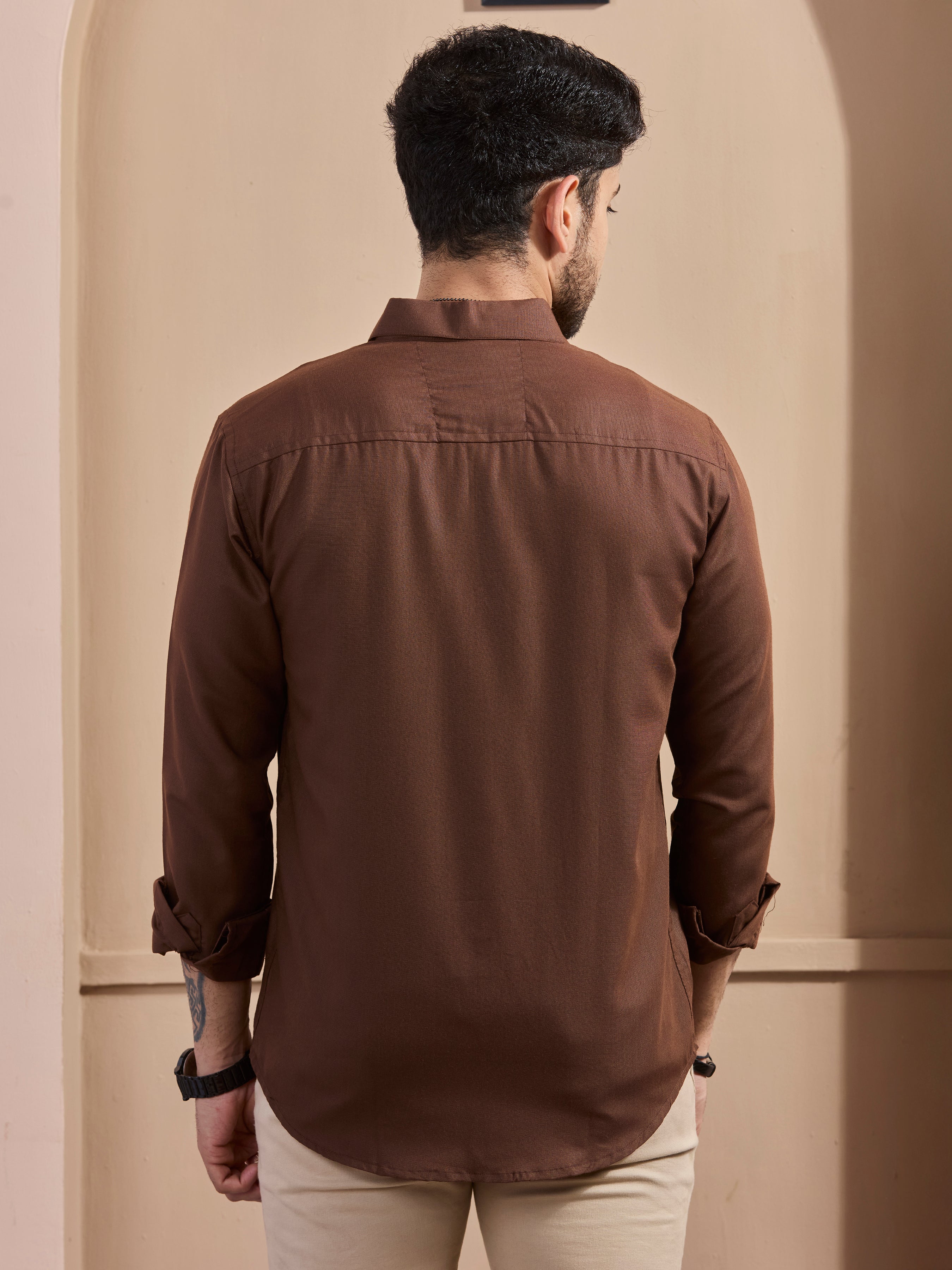 Coffee Linen-Blend Executive Shirt