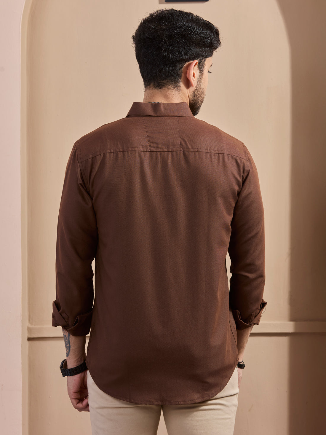 Coffee Linen-Blend Executive Shirt