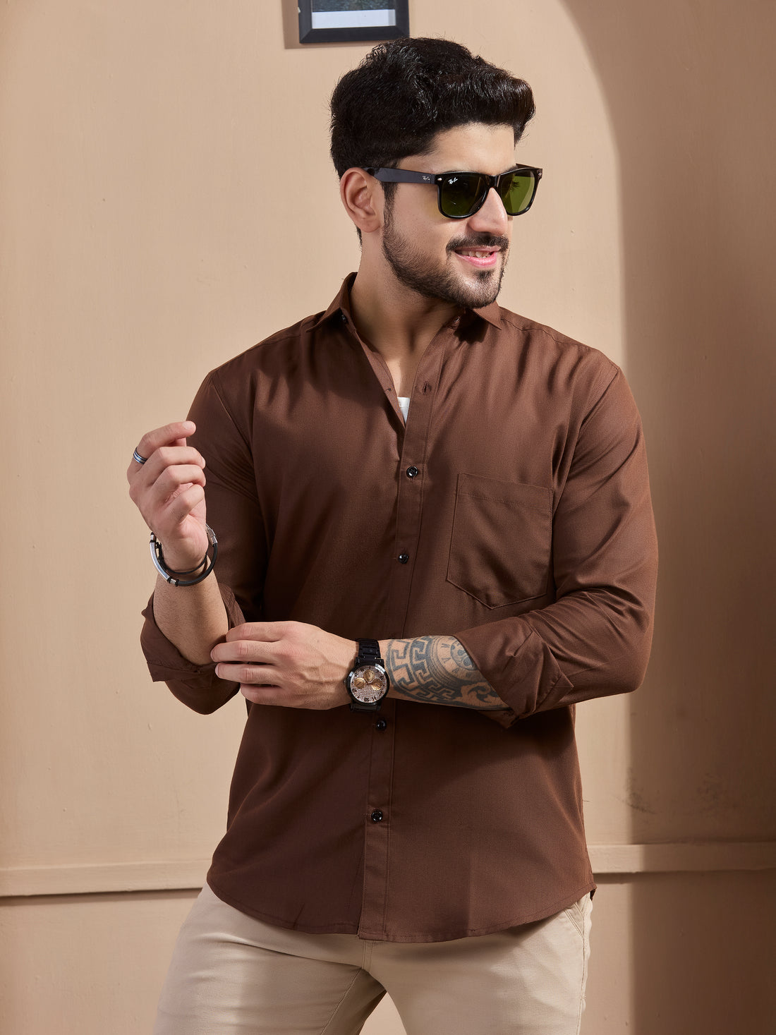 Coffee Linen-Blend Executive Shirt