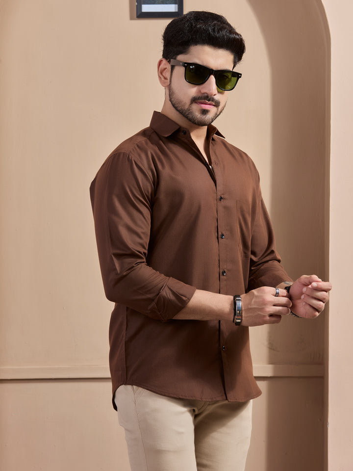 Coffee Linen-Blend Executive Shirt
