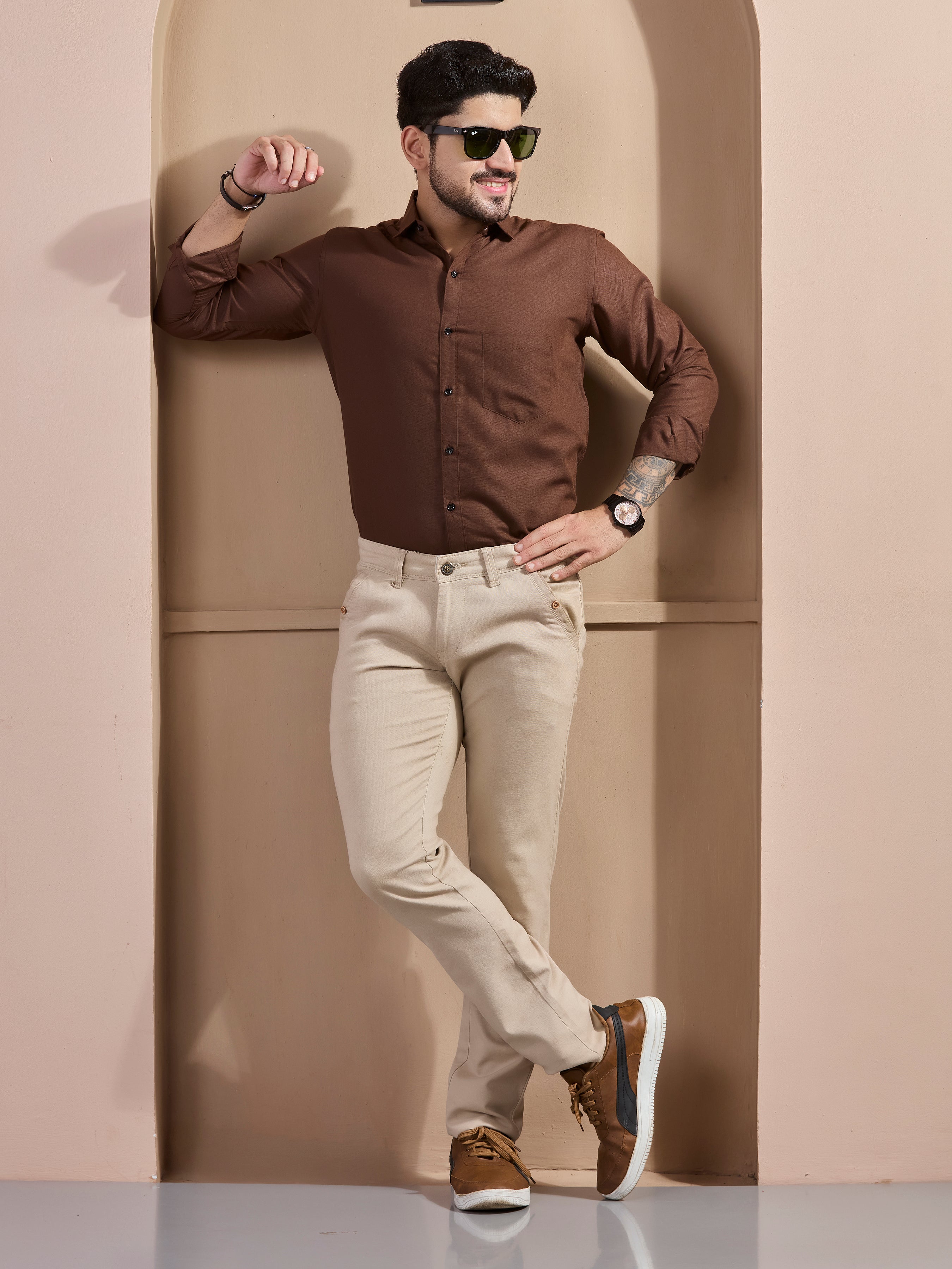 Coffee Linen-Blend Executive Shirt