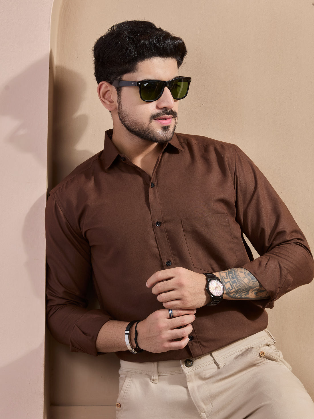 Coffee Linen-Blend Executive Shirt