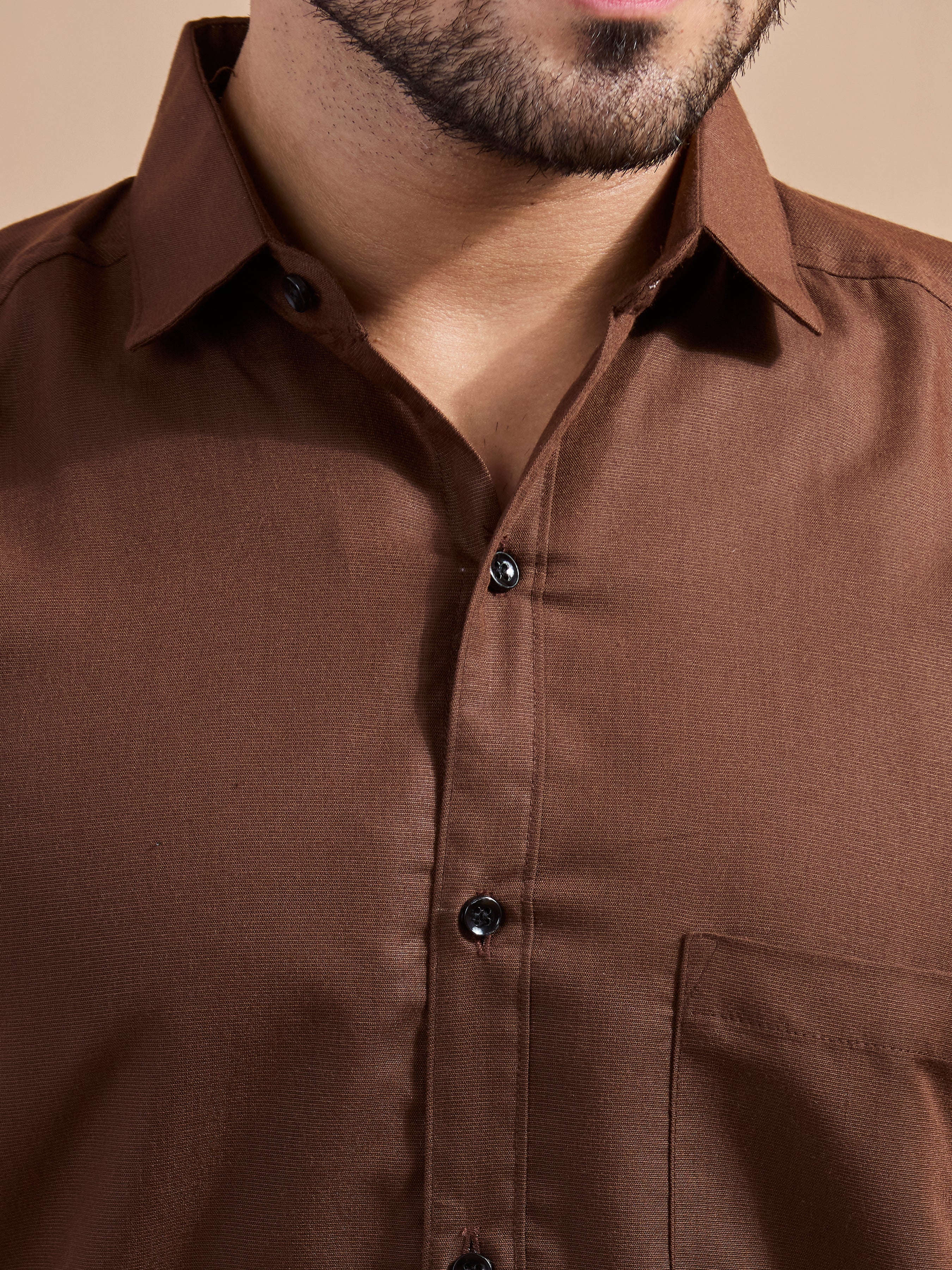 Coffee Linen-Blend Executive Shirt