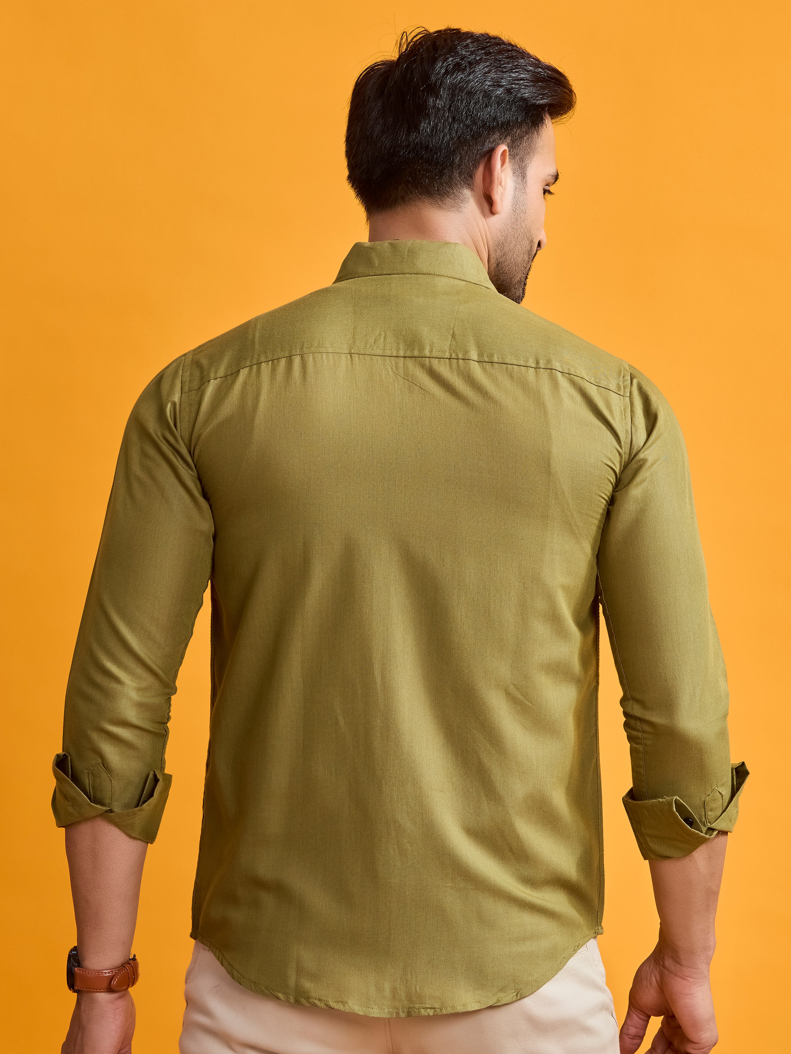 Olive Green Classic Fit Linen Shirt