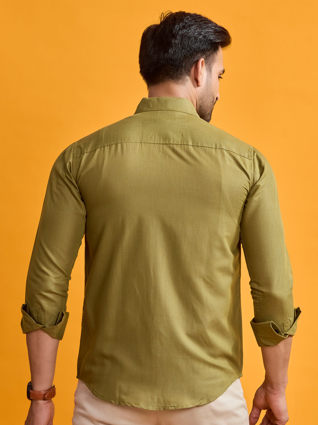 Olive Green Classic Fit Linen Shirt
