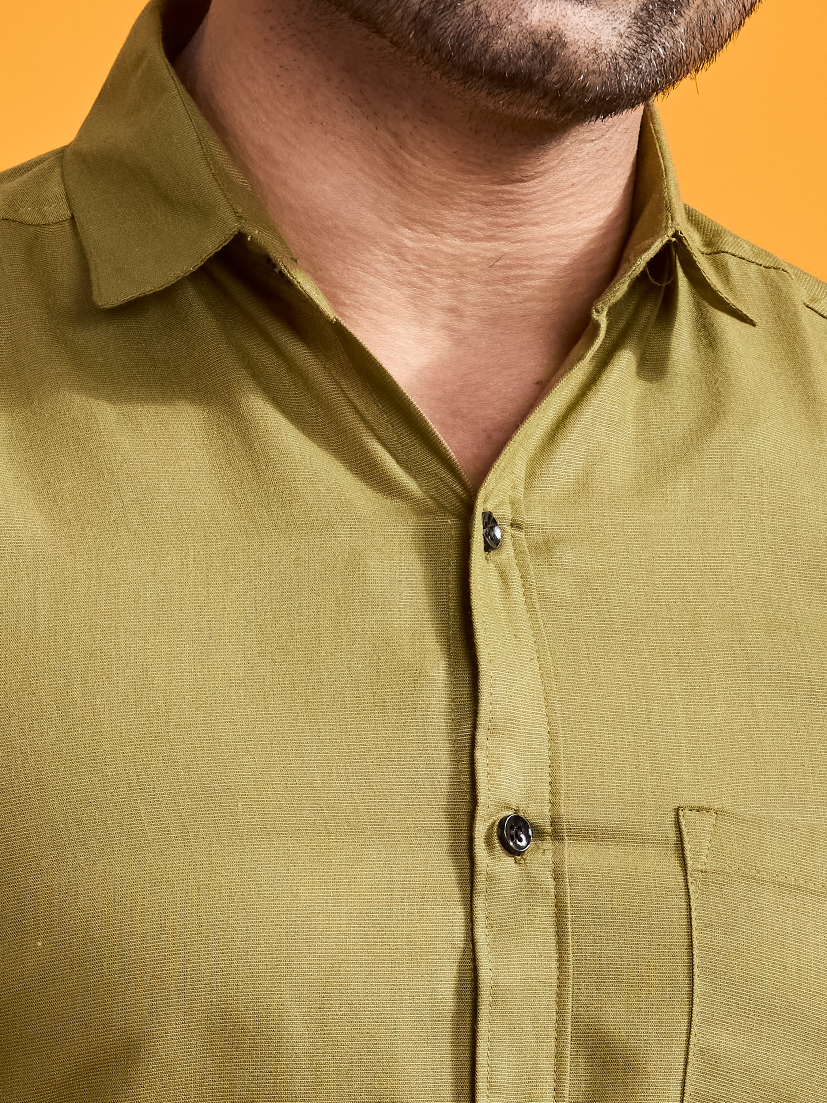 Olive Green Classic Fit Linen Shirt