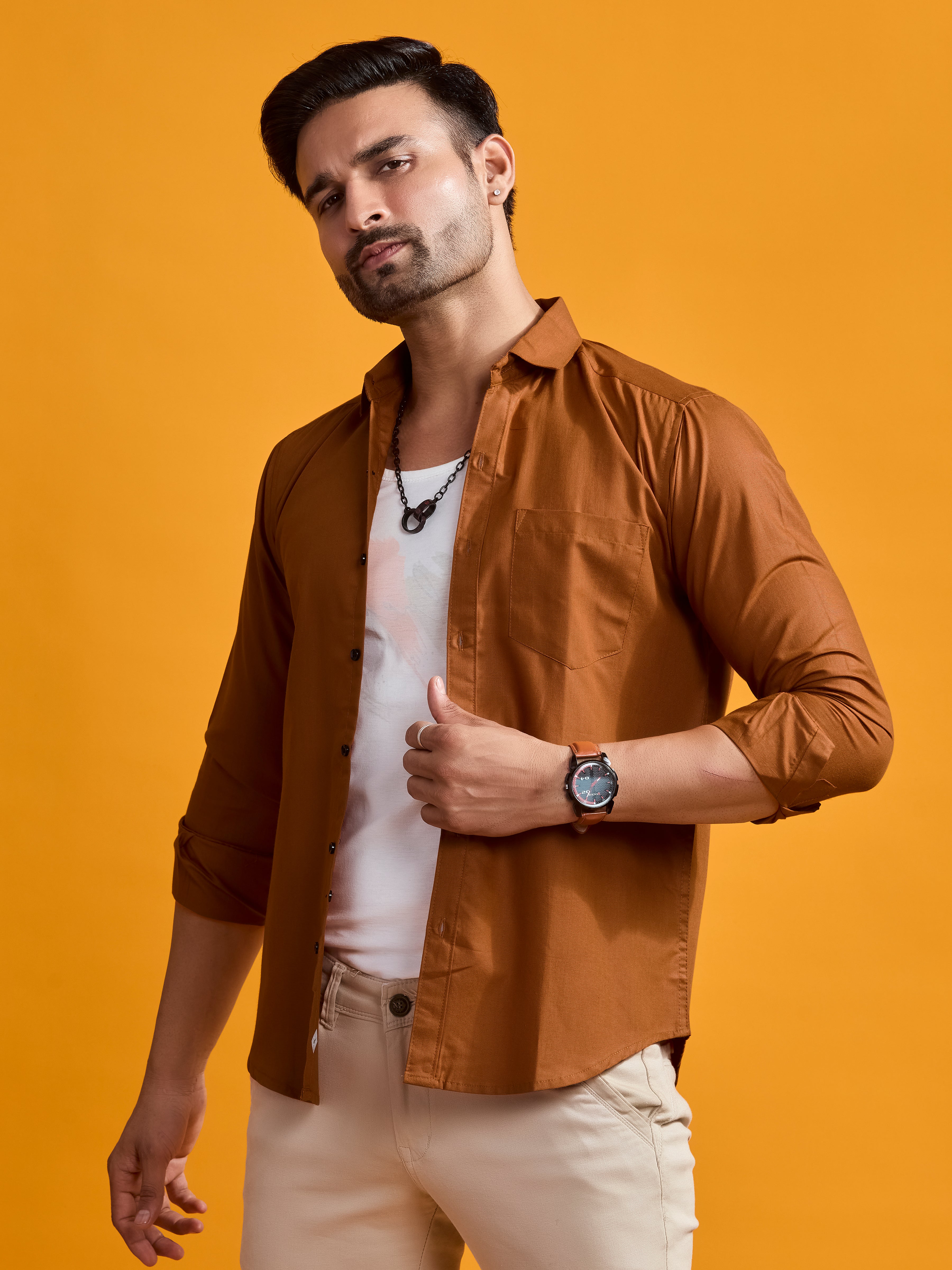 Copper Brown Luxe Cotton Twill Shirt
