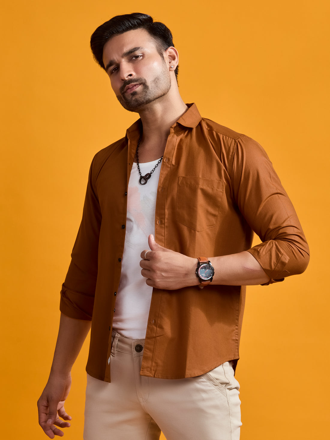Copper Brown Luxe Cotton Twill Shirt