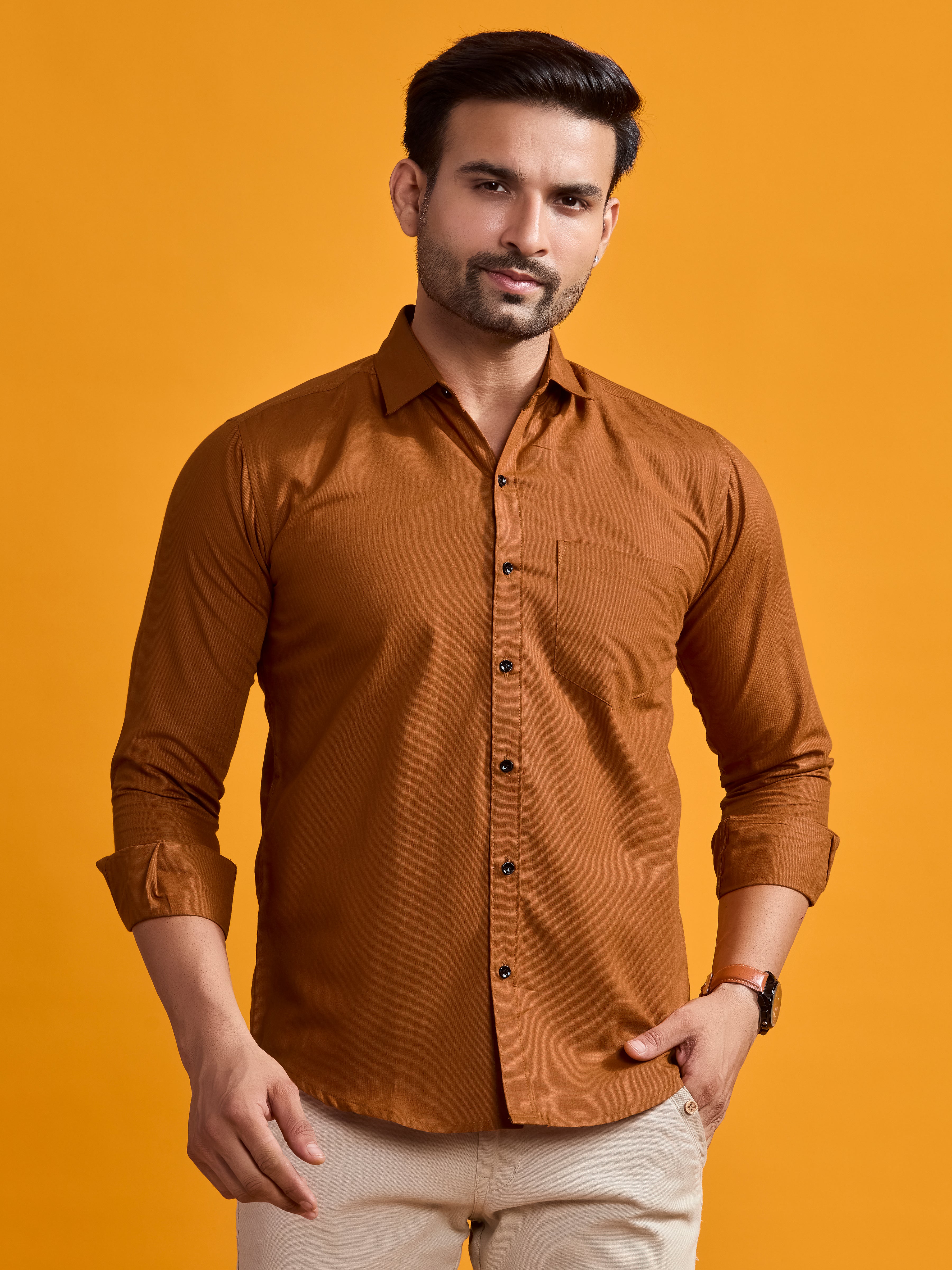 Copper Brown Luxe Cotton Twill Shirt