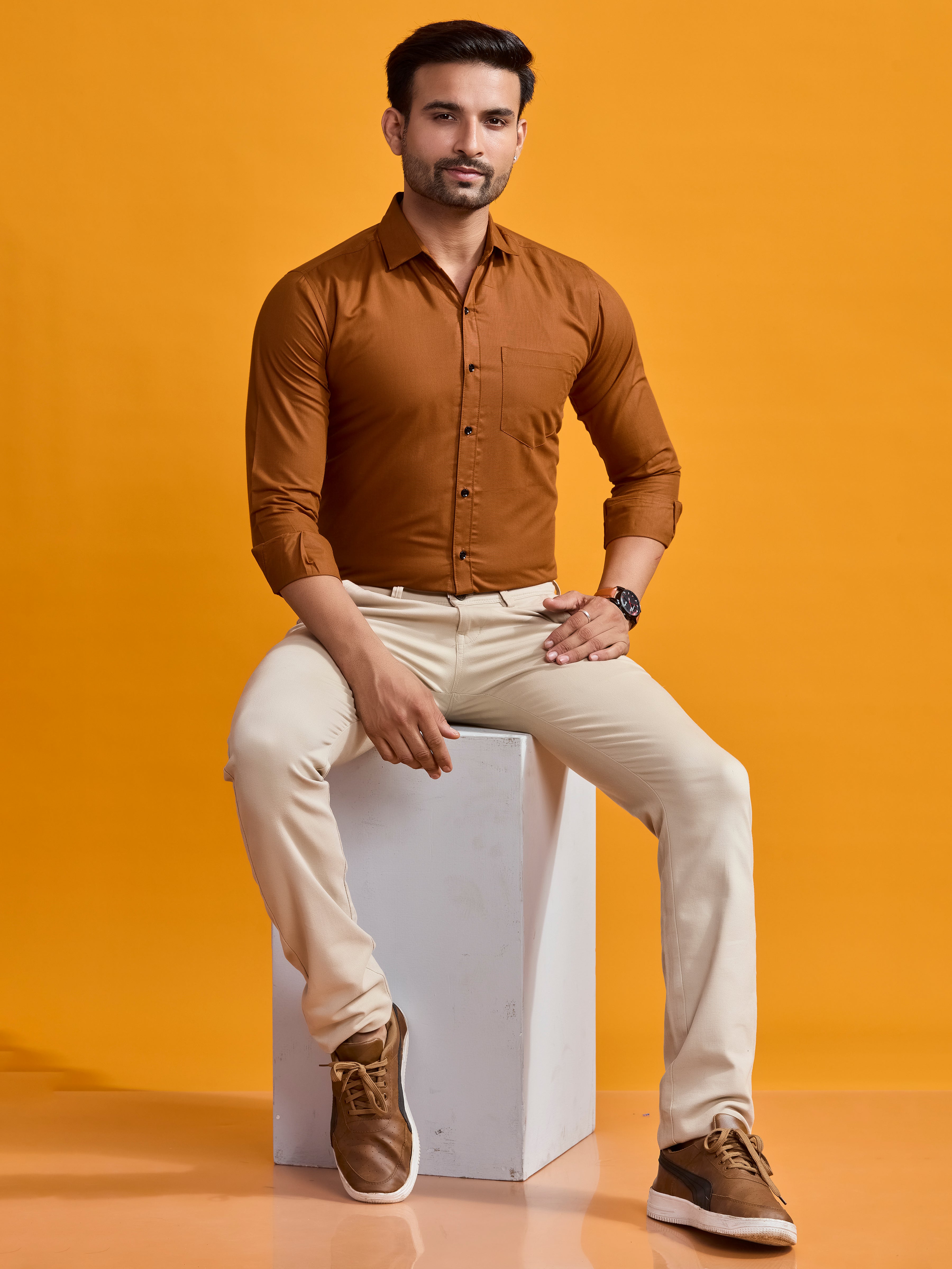 Copper Brown Luxe Cotton Twill Shirt