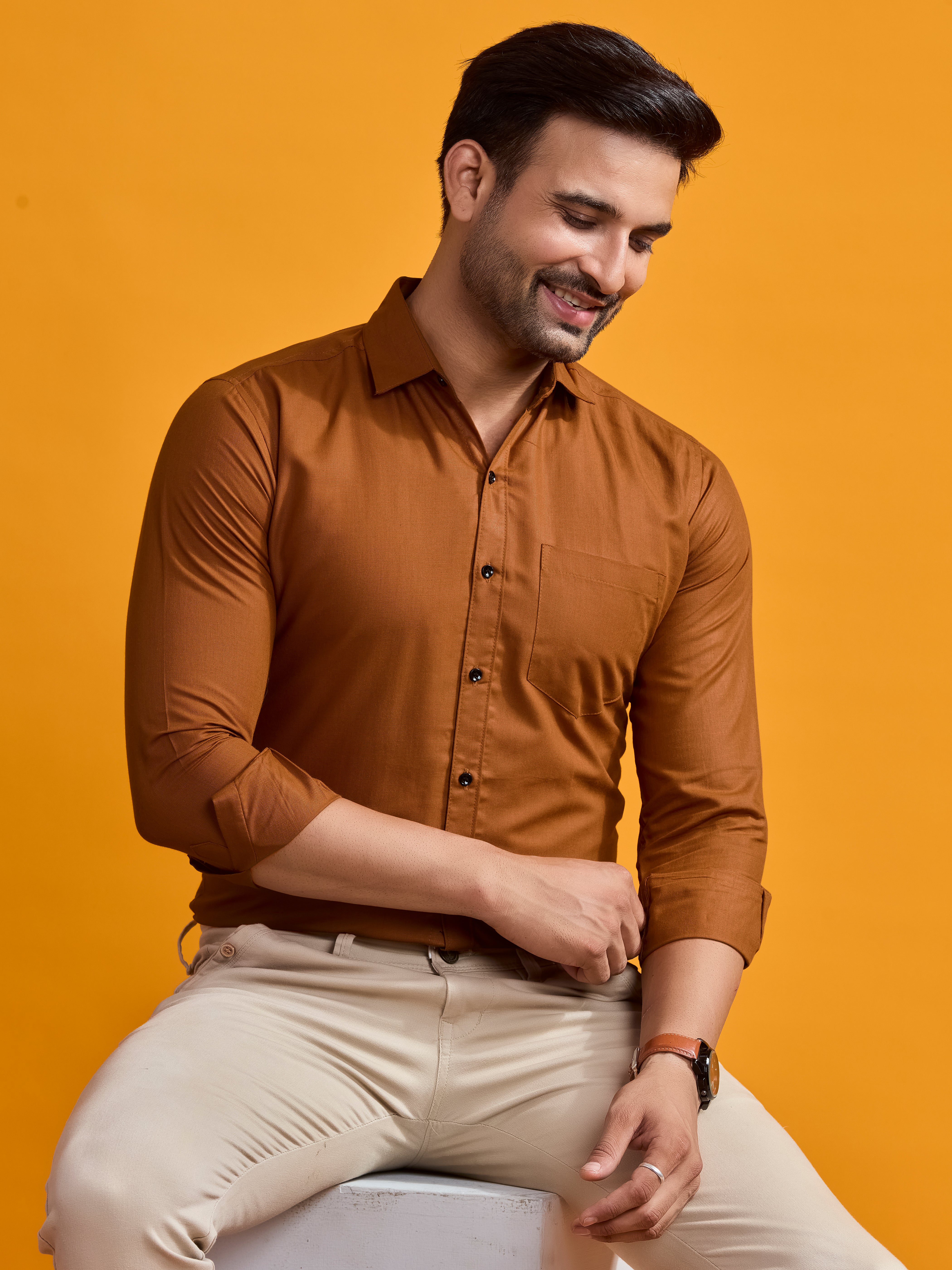 Copper Brown Luxe Cotton Twill Shirt