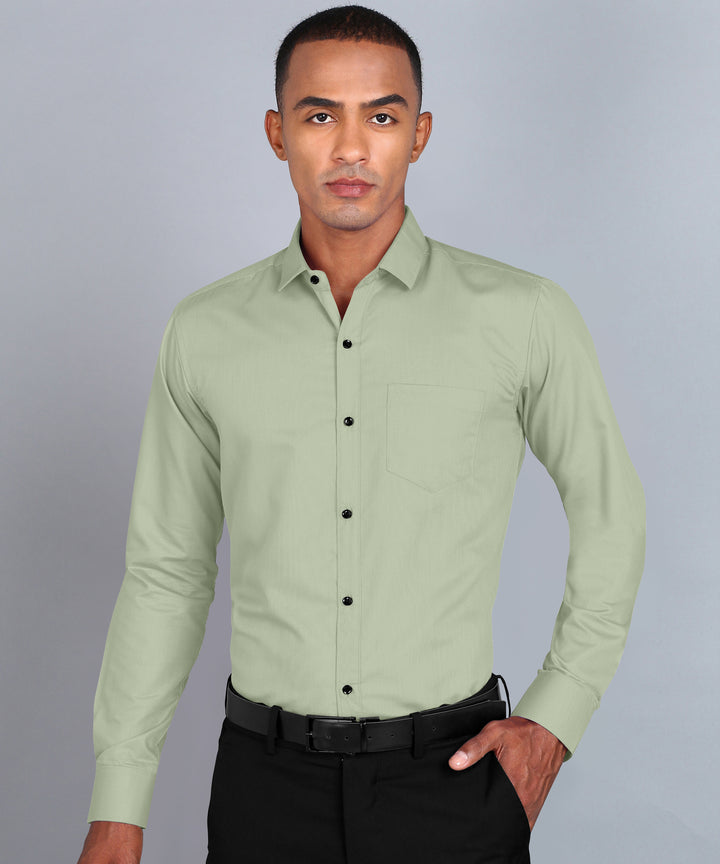 Pista Green Modern Fit Cotton Shirt